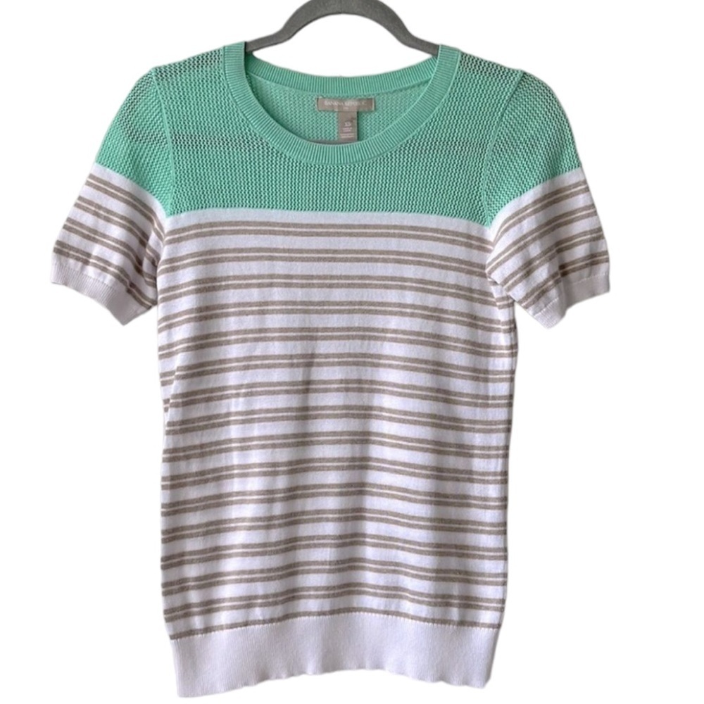 3/$10 Banana Republic Mint Mesh Striped Short Sleeve Shirt